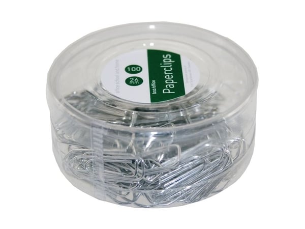 Papirclips, 26 mm, sølv, pakke a 100 stk.
