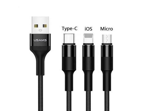 USAMS Flettet kabel U5 3w1 1,5m 2Asvart (lightning/microUSB/USB-C) SJ2193IN101 (US-SJ219)