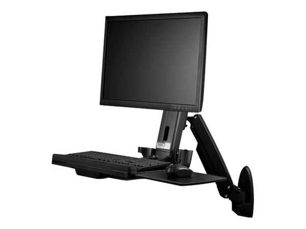 Startech Wall Mount Workstation, Articulating Full Motion Standing Desk with Ergonomic Height Adjustable Monitor & Keyboard Tray Arm, Mouse & Scann...