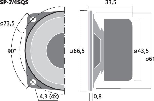 Monacor SP-7/4SQS, Full rekkevidde, 4 W, Rektangulær, 8 W, 4 O, 3 - 17000 Hz