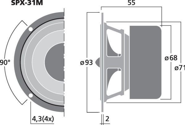 Monacor SPX-31M, komplett høyttalerdriver, 20 W, rund, 40 W, 8 ohm (O), 3 - 20000 Hz
