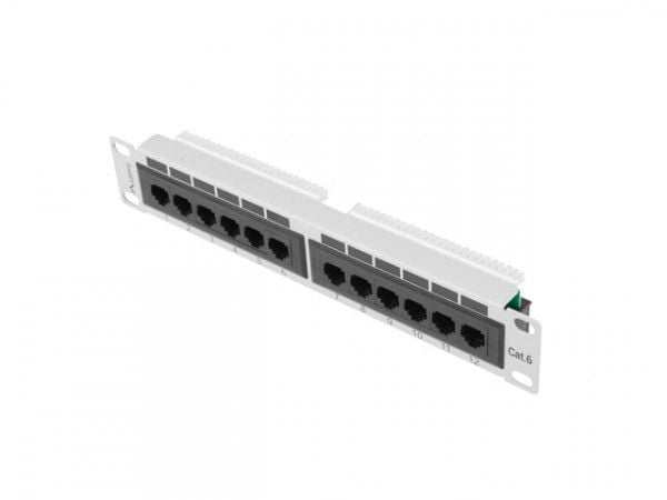 Lanberg PPU6-9012-S - Koblingspanel - rackmonterbar - CAT 6 - UTP - RJ-45 X 12 - RAL 7035, grå - 1U - 10"