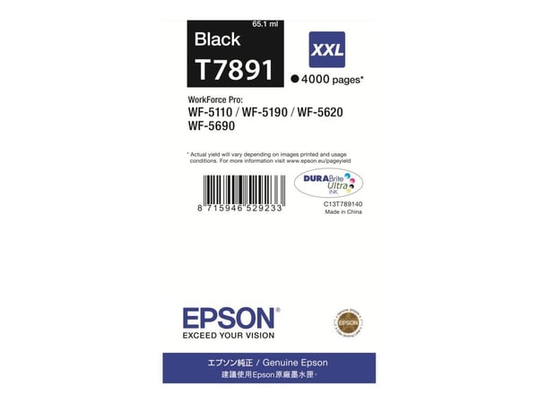 Epson T7891 - 65.1 ml - XXL-størrelse - svart - original - skriverpatron - for WorkForce Pro WF-5110DW, WF-5190DW, WF-5190DW BAM, WF-5620DWF, WF-56...