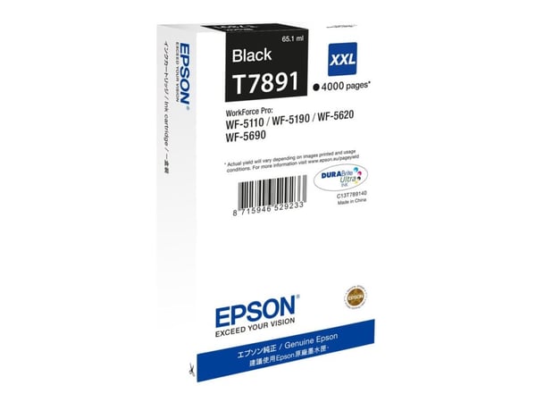 Epson T7891 - 65.1 ml - XXL-størrelse - svart - original - skriverpatron - for WorkForce Pro WF-5110DW, WF-5190DW, WF-5190DW BAM, WF-5620DWF, WF-56...