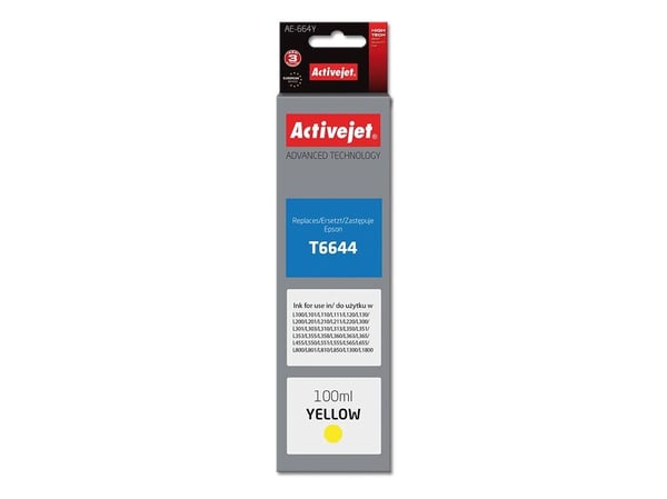 Activejet AE-664Y, Høyt (XL) utbytte, Fargestoffbasert blekk, 100 ml, 1 stykker, Enkeltpakke