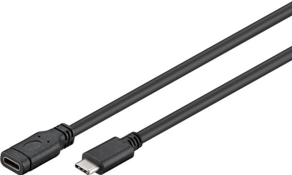 MicroConnect - USB-forlengelseskabel - 24 pin USB-C (hann) til 24 pin USB-C (hunn) - USB 3.1 - 3 A - 1 m - svart, sølv