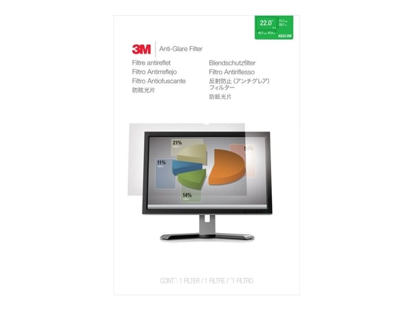 3M häikäisynestosuodatin 22 tuuma näytölle, 16:10, AG220W1B, Läpinäkyvä, 55,9 cm (22"), Naarmuuntumisenkestävä, Liimateippi + Sivukiinnityskaistale...