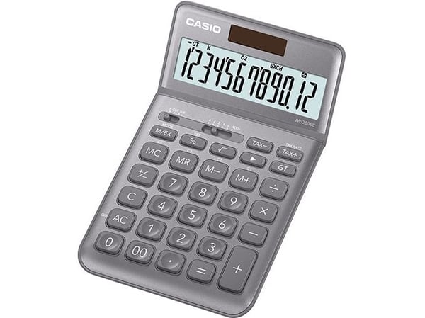 Casio JW-200SC - Skrivebordskalkulator - 12 sifre - solcellepanel, batteri - grå