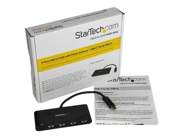 StarTech.com HB30C4AFPD, USB 3.2 Gen 1 (3.1 Gen 1) Type-C, USB 3.2 Gen 1 (3.1 Gen 1) Type-A, USB 3.2 Gen 1 (3.1 Gen 1) Type-C, 5000 Mbit/s, Musta, ...