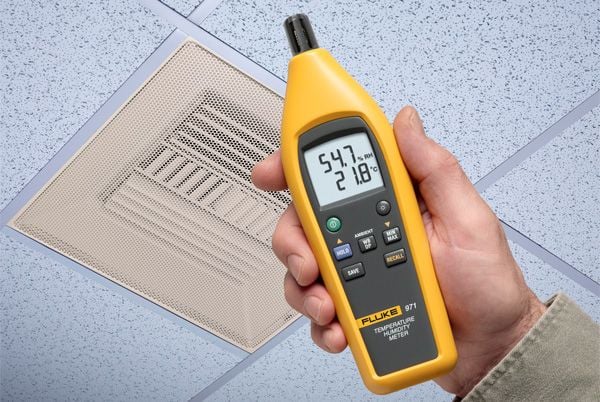 Fluke 971, temperatur- og luftfuktighetsmåler, -20 - 60 °C, 0,5 °C, 5 - 95 %, 2,5 %, svart, gul