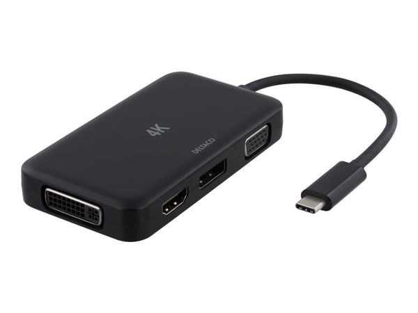 DELTACO USBC-MULTI - Ekstern videoadapter - USB-C 3.1 - DisplayPort, DVI, HDMI, VGA - svart