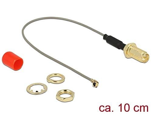 Delock antennikaapeli RP-SMA naaras asennukseen ferriittisydän MHF I uros 1.13 10cm kierteen pituus 10mm 10cm