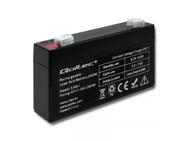 Qoltec 53041, AGM (Absorbed Glass Mat), 1,3 ah, 7,5 V, 19,5 A, moottoripyörä, Lähes huoltovapaa