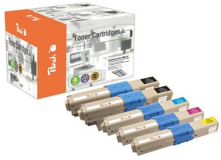 Peach Combi-Pack PLUS - 5-pack - svart, gul, cyan, magenta - kompatibel - gjenfabrikert - tonerpatron (alternativ for: OKI 44469704, OKI 44469705, ...