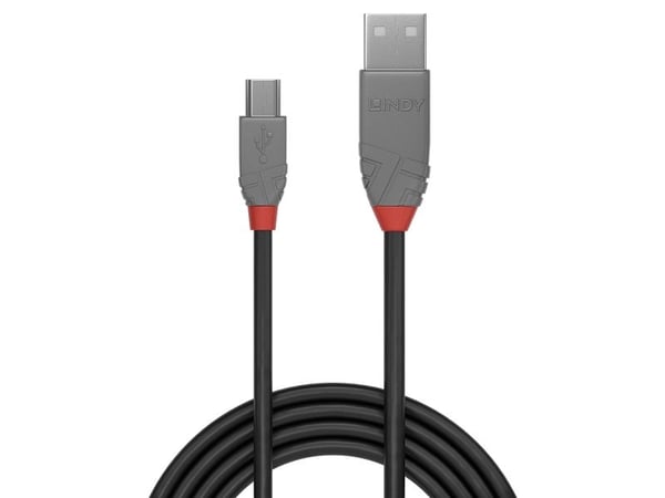 Lindy 36720, 0,2 m, USB A, Mini-USB B, USB 2.0, 0,48 Gbit/s, Musta