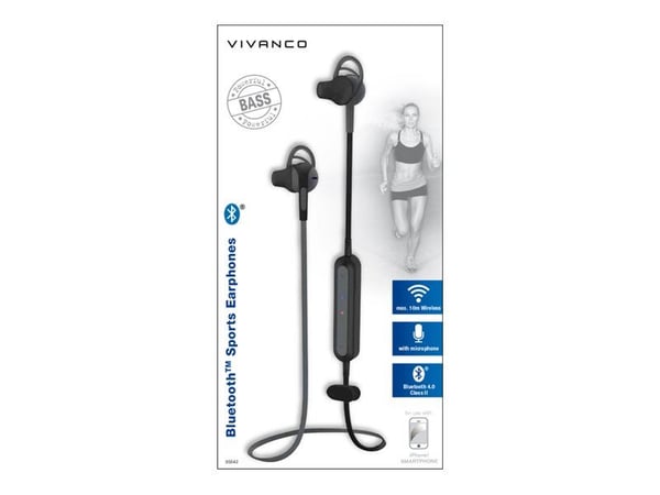 Vivanco Sport Air 4 - Øreproptelefoner med mik. - i øret - Bluetooth - trådløs - sort
