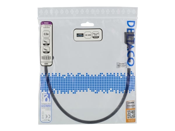 DELTACO HDMI-1005D - HDMI-kabel med Ethernet - HDMI hann til HDMI hann - 50 cm - svart - 4K-støtte