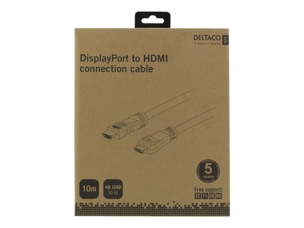 DELTACO DP-HDMI1100 - Adapterkabel - DisplayPort hann til HDMI hann - 10 m - svart