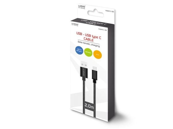 SAVIO CL-129 - USB-kaapeli - USB-C (uros) - USB (uros) - USB 2.0 - 2,1 A - 2 m - musta - musta
