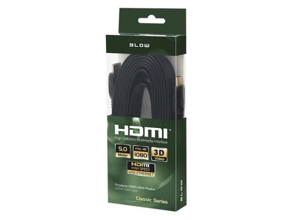 Blow Classic - High Speed - HDMI-kabel med Ethernet - HDMI hann til HDMI hann - 5 m - flat, 1080p-støtte