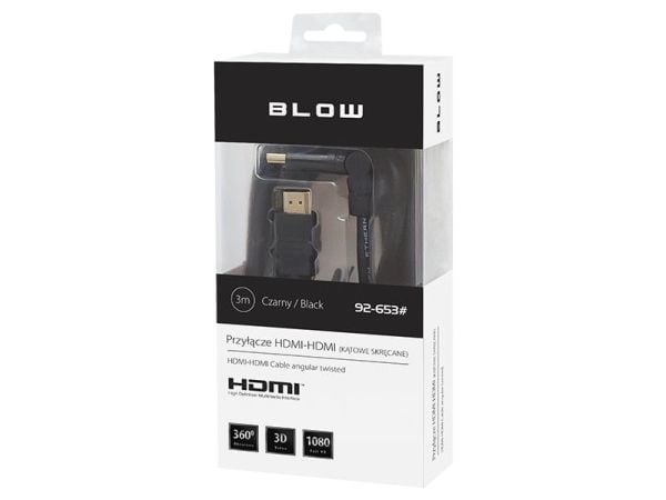 Blow - HDMI-kabel - HDMI hann rett til HDMI hann dreining - 3 m - svart - 1080p-støtte