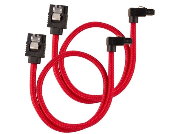 CORSAIR - SATA-kabel - Serial ATA 150/300/600 - SATA (hann) rett, låst til SATA (hann) høyrevinklet - 30 cm - rød (en pakke 2)