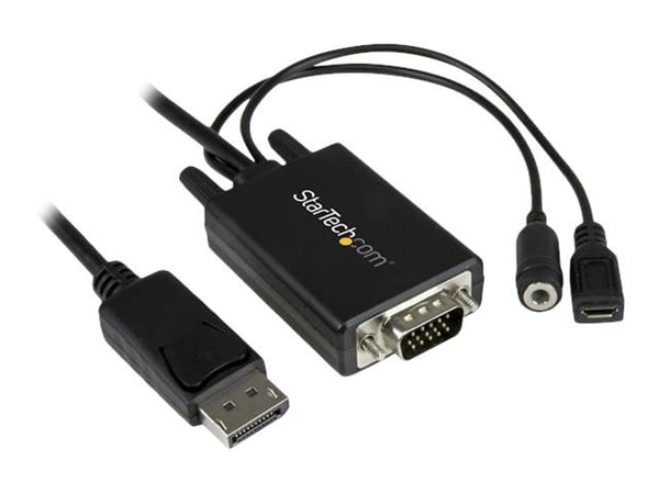StarTech.com 6 ft / 2m DisplayPort to VGA Adapter Cable with Audio - DisplayPort-sovitin - DisplayPort (han) til DB-15, stereo mini-jackstik, Micro...