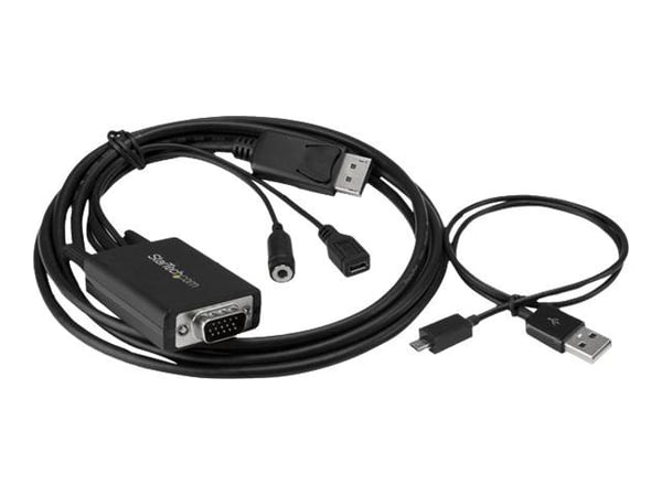 StarTech.com 6 ft / 2m DisplayPort to VGA Adapter Cable with Audio - DisplayPort-sovitin - DisplayPort (han) til DB-15, stereo mini-jackstik, Micro...