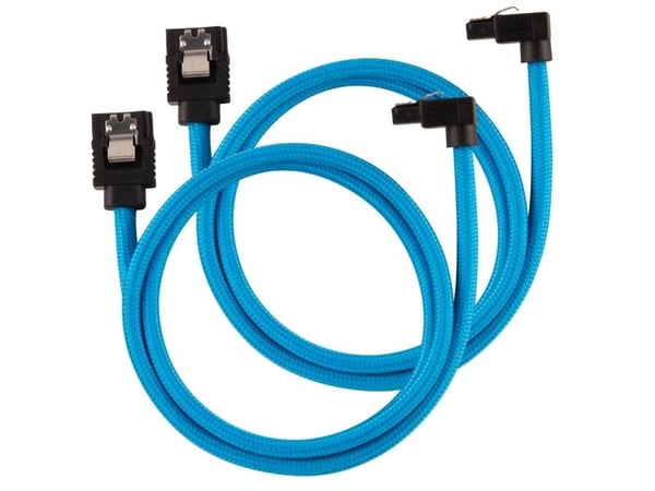 CORSAIR - SATA-kabel - Serial ATA 150/300/600 - SATA (han) lige, haspet til SATA (han) vinklet - 60 cm - blå (pakke med 2)