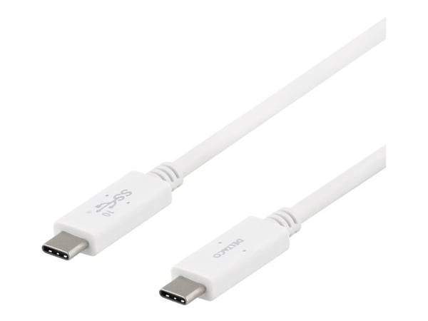 DELTACO - USB-kabel - USB-C (hann) til USB-C (hann) - USB 3.1 Gen 2 - 5 A - 50 cm - USB Power Delivery (5 A, 100 W) - hvit