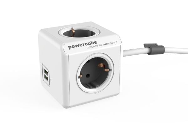 Allocacoc PowerCube, 1,5 m, Sisätila, Tyyppi F, Type F (CEE 7/4), 1 mm², Harmaa, Valkoinen