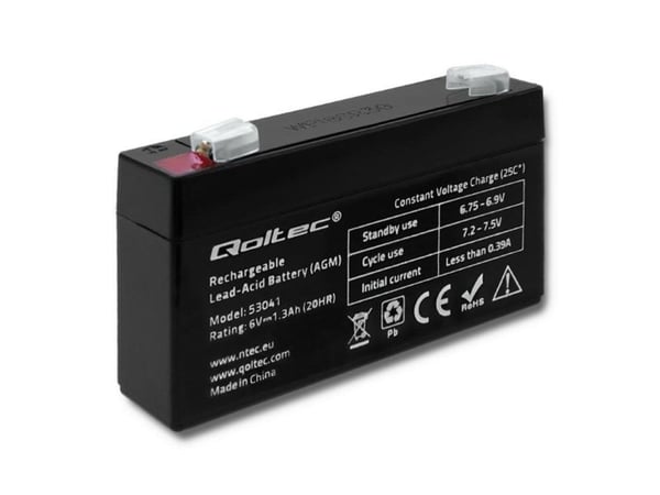 Qoltec 53041, AGM (Absorbed Glass Mat), 1,3 ah, 7,5 V, 19,5 A, moottoripyörä, Lähes huoltovapaa