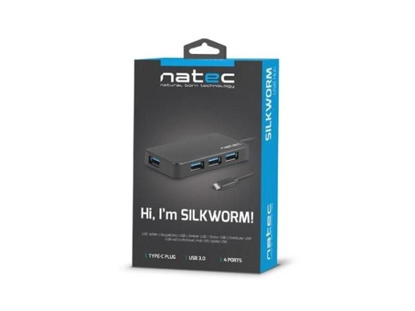 NATEC Silkworm, USB 2.0 Type-C, USB 3.2 Gen 1 (3.1 Gen 1) Type-A, 5000 Mbit/s, Musta, 0,15 m, USB