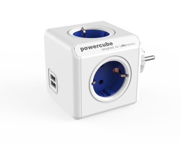 Allocacoc PowerCube Original USB, Sisätila, Tyyppi F, Type F (CEE 7/4), Sininen, Valkoinen, Universaali, CE
