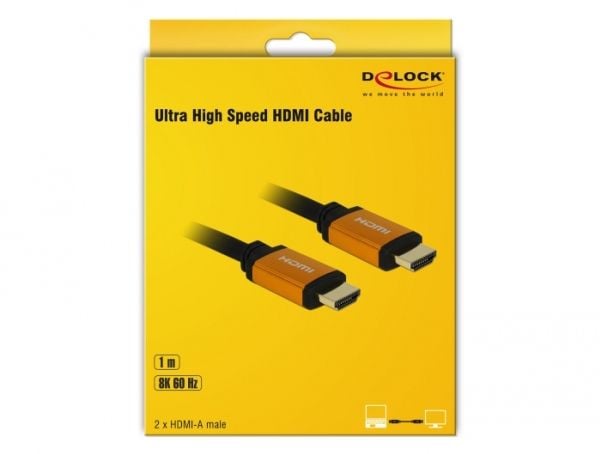 Delock - HDMI-kabel - HDMI hann til HDMI hann - 1 m - trippel beskyttelse - svart, gull - 8K-støtte