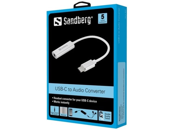 Sandberg - USB-C til hodetelefons-jakkadapter - USB-C hann til mini-phone stereo 3.5 mm hunn