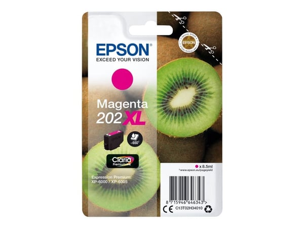 Epson Kiwi Singlepack Magenta 202XL Claria Premium Ink, Korkea (XL) värintuotto, Väriainepohjainen muste, 8,5 ml, 650 sivua, 1 kpl