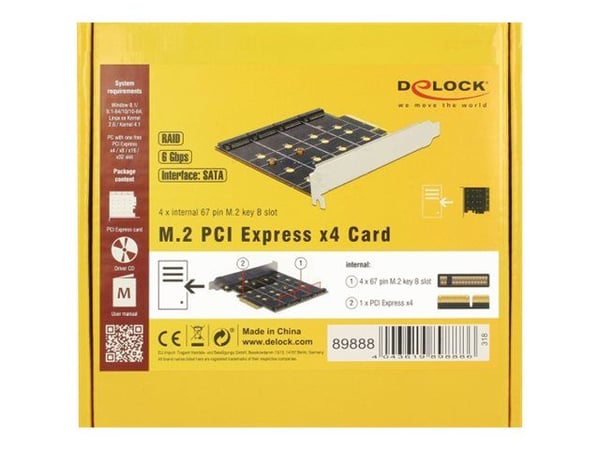 Delock - Lagringskontroller (RAID) - 4-kanals - M.2-kort - RAID RAID 0, 1, 10 - PCIe x4