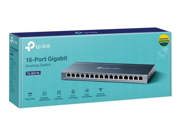 TP-Link TL-SG116, Hallitsematon, Gigabit Ethernet (10/100/1000), Täysin kaksipuolinen