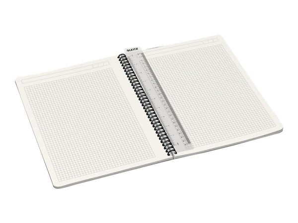 Leitz Office - Notisbok - spiralbundet - A4 (210 x 297 mm) - 90 ark / 180 sider - rutet - grå - laminert kartong