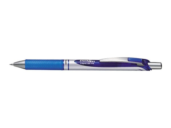 Pentel EnerGel, Sisäänvedettävä geelikynä, Sininen, Sininen, Hopea, Kumi, Keskikokoinen, 0,7 mm