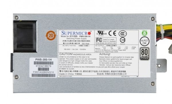 Supermicro PWS-350-1H - Strømforsyning (sisäinen) - 80 PLUS Platinum - AC 100-240 V - 350 Watt - aktiv PFC - 1U