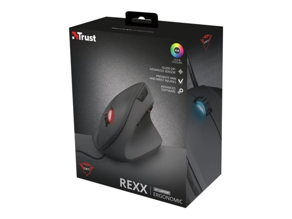 Trust GXT 144 Rexx - Vertikal mus - ergonomisk - högerhänt - optisk - 6 knappar - kabelansluten - USB 2.0