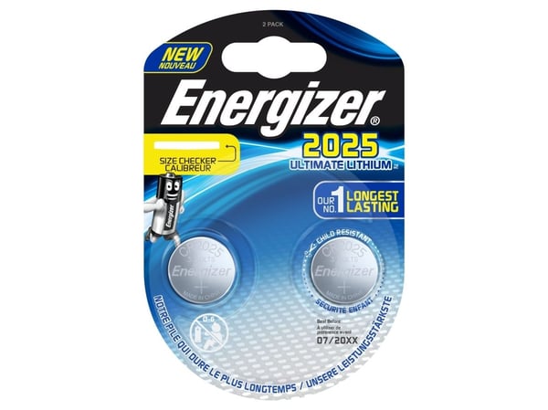 Knapcelle batterier Energizer Ultimate Lithium CR2025, pakke a 2 stk.