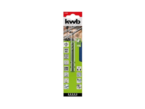 kwb 258640, Drill, Spiralborekrone, Høyrehåndsrotasjon, 4 mm, 75 mm, Strykejern, Profil, Blad metall, Rustfritt stål, Stål