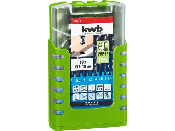 kwb 258819, Drill, Drill bit set, Høyrehåndsrotasjon, Stål, 130°, Høy-Hastighets Stål (HHS)