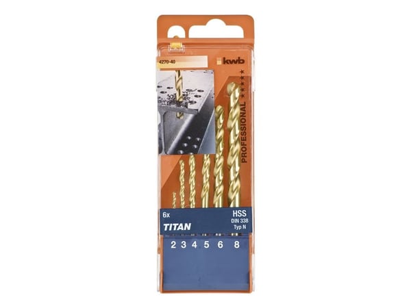 kwb 427040, Drill, Drill bit set, Høyrehåndsrotasjon, Strykejern, Plast, Blad metall, Rustfritt stål, 135°, Høy-Hastighets Stål (HHS)