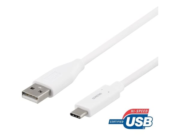 Deltaco USBC-1010M, 1,5 m, USB A, USB C, USB 2.0, Valkoinen