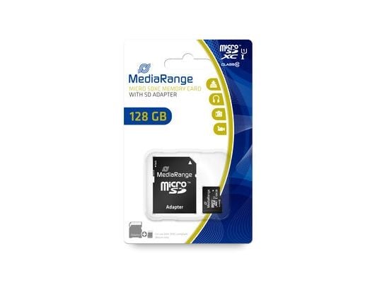MediaRange MR945 - Flashminnekort (microSDXC til SD-adapter inkludert) - 128 GB - UHS-I / Class10 - microSDXC - svart