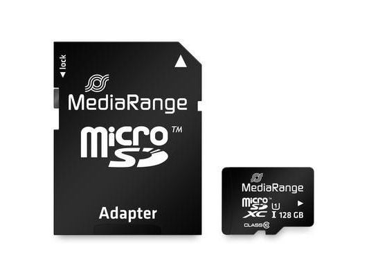 MediaRange MR945 - Flashminnekort (microSDXC til SD-adapter inkludert) - 128 GB - UHS-I / Class10 - microSDXC - svart